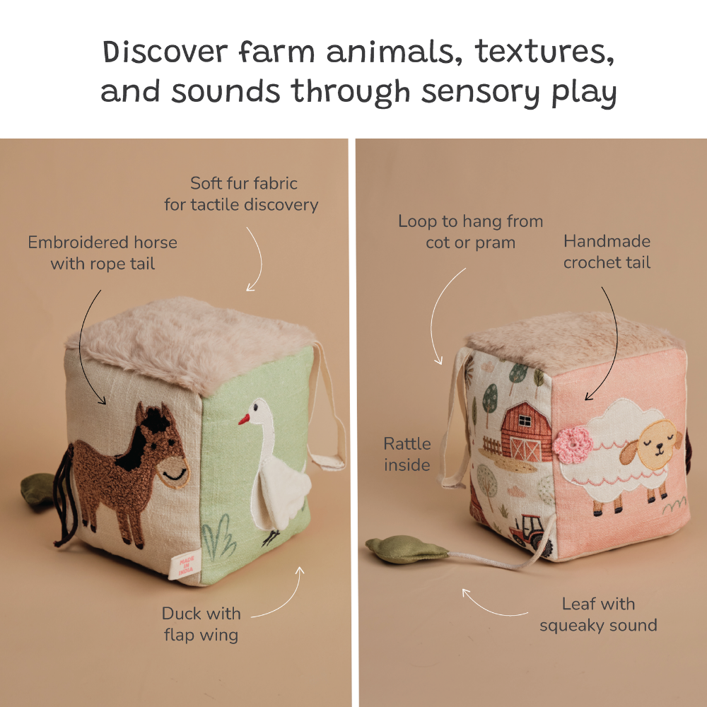 Busy Cube- Horse, Sheep, Duck | Sensory toy for babies image 3