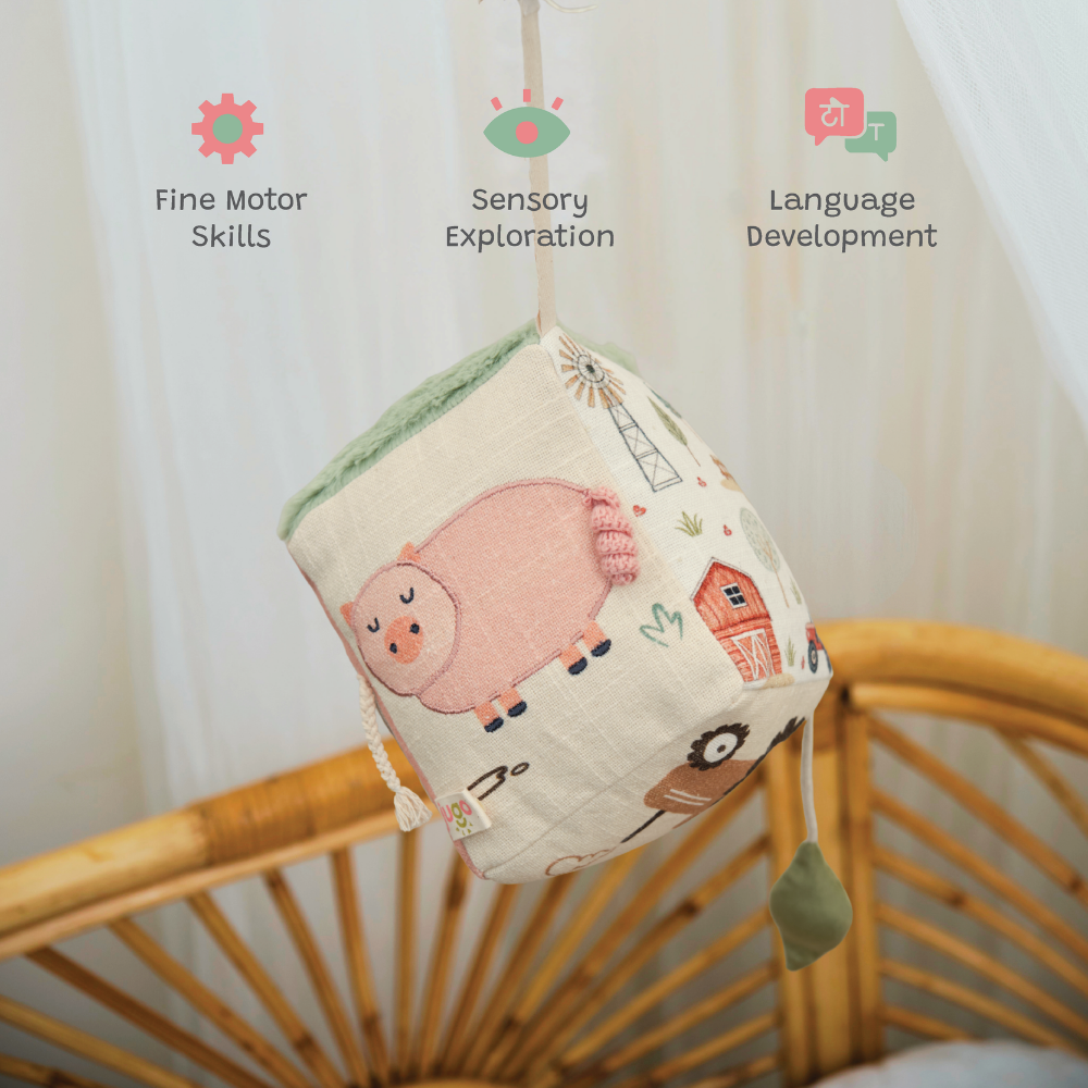 Busy Cube- Cow, Hen, Pig | Sensory toy for babies image 4